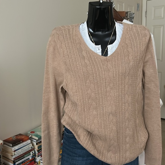 Talbots Women's Tan Cable Knit Sweater Size Small 100%Cotton - Picture 1 of 8